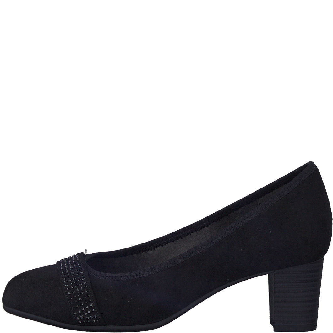 Jana Ladies Black  Heel Nubuck Court Shoe : 22465-41