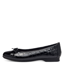 Load image into Gallery viewer, Jana ladies black croc patent flat pomp: 22163-42
