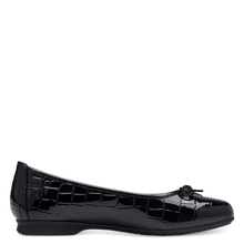 Load image into Gallery viewer, Jana ladies black croc patent flat pomp: 22163-42
