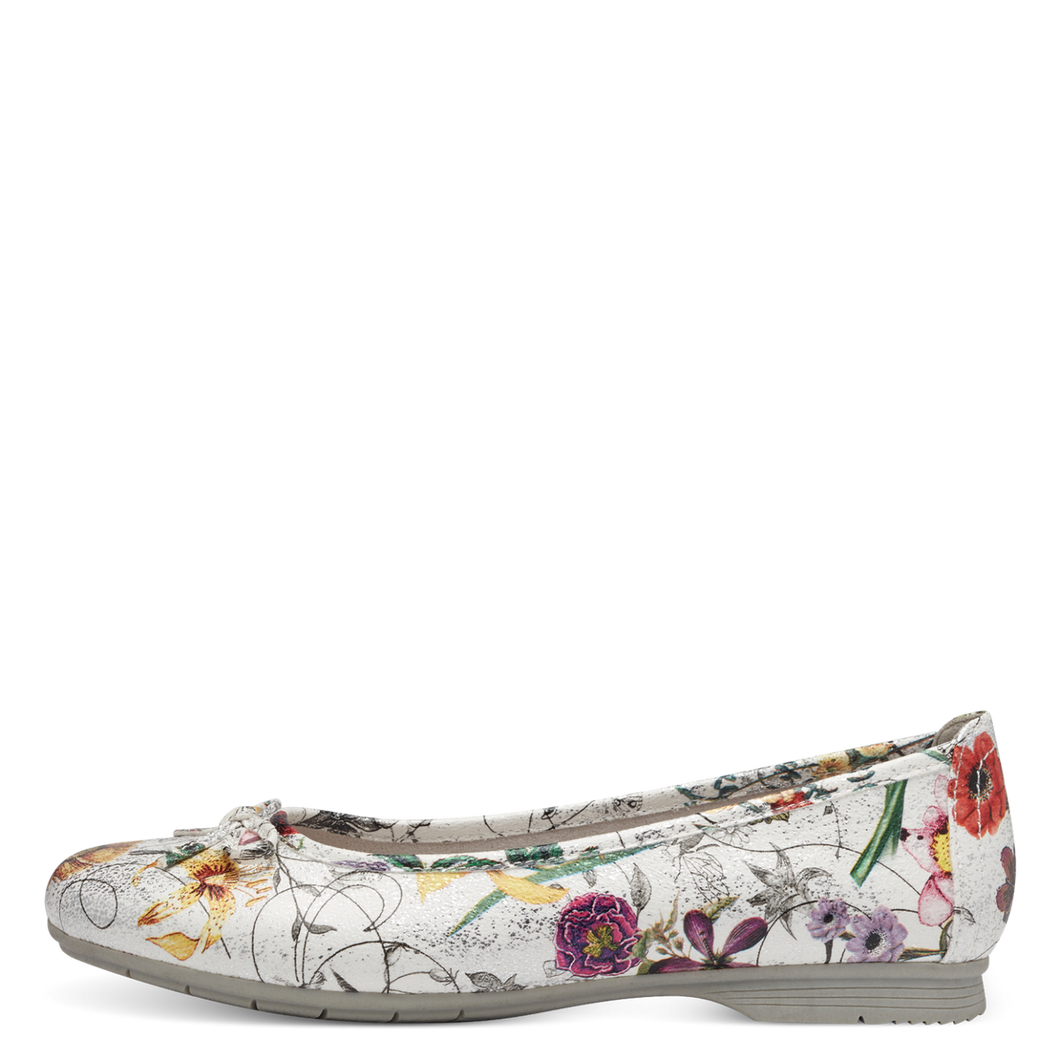 Jana Ladies White Multi Flat Pomp: 22164-41