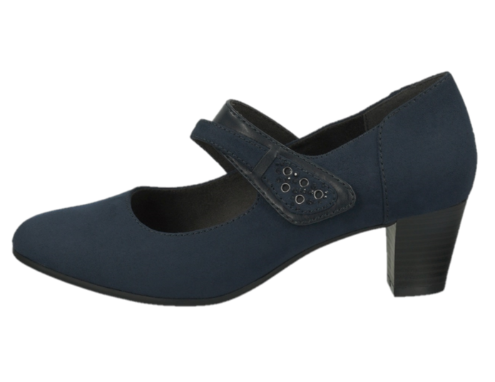 Jana Ladies Navy Suede Bar Shoe