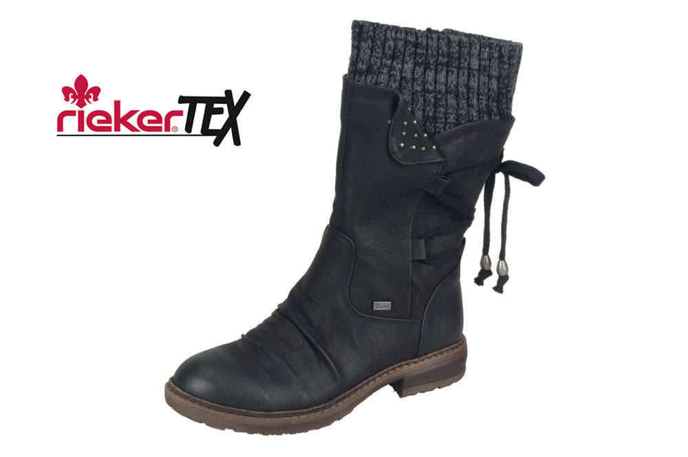 Rieker Ladies Black Mid Length Zip Up Boot