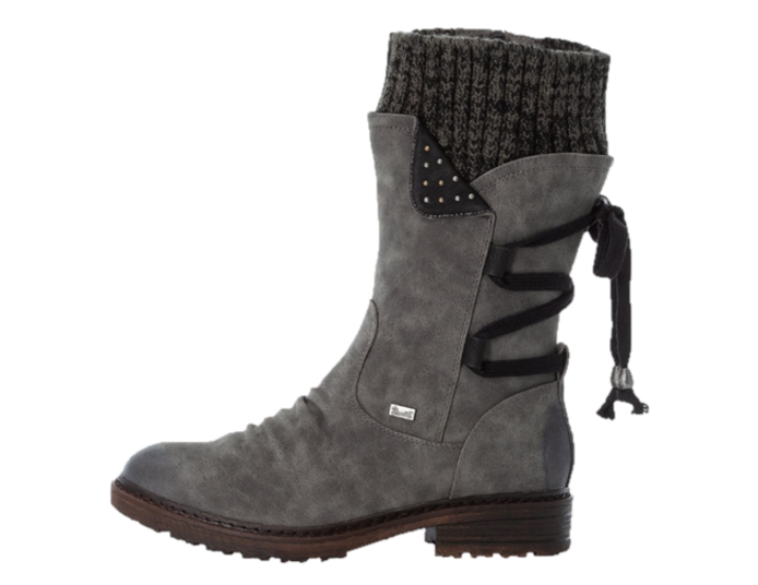 Rieker Ladies Grey Mid Length Zip Up Boot