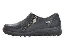 Load image into Gallery viewer, Rieker Ladies Black Zip Slip-On Shoe
