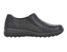 Load image into Gallery viewer, Rieker Ladies Black Zip Slip-On Shoe
