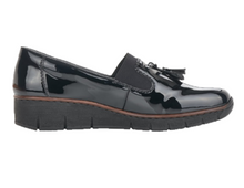 Load image into Gallery viewer, Rieker Ladies Black Patent Slip-On Shoe
