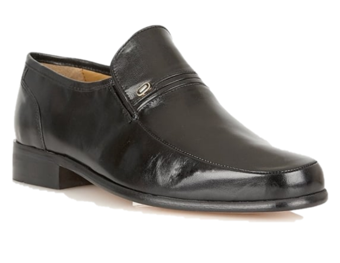 Rombah Wallace Mens Black Leather Sole Slip-On Shoe