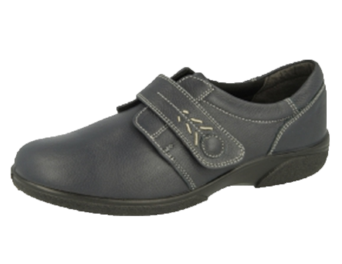 Easy B Ladies Dark Navy Leather Velcro Shoe