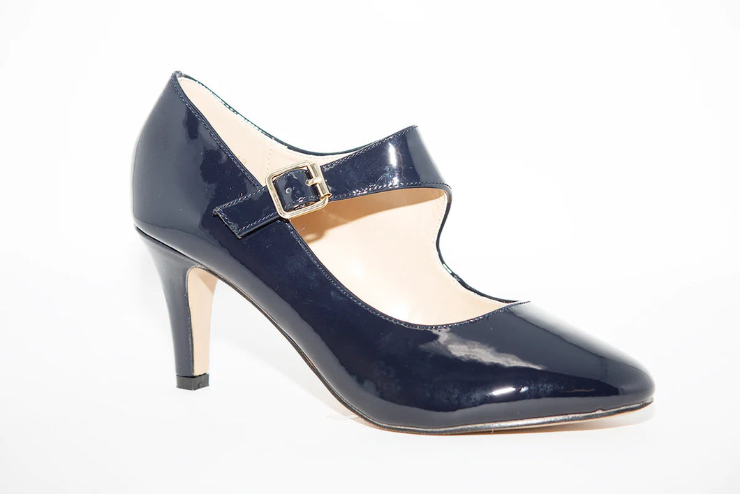 Lotus Navy Patent Bar Heel : LAURANA