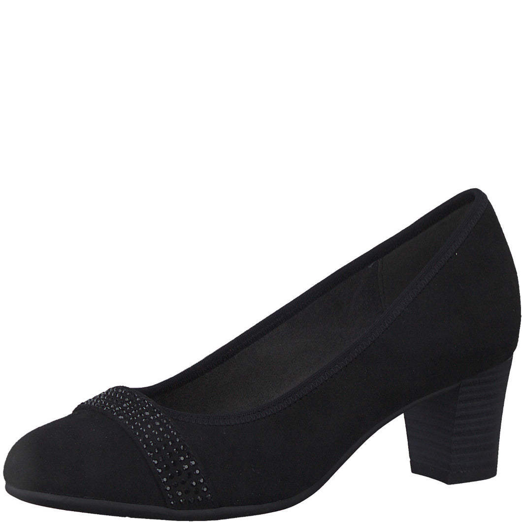 Jana Ladies Black Nubuck Court Shoe : 22467-29